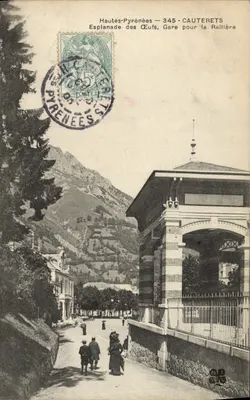Cauterets — Esplanada dos Ovos, Estação para Raillère — editor M.T. n°345