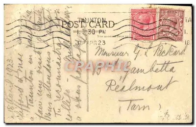 Bilhete postal antigo da Escola de Taunton — Verso