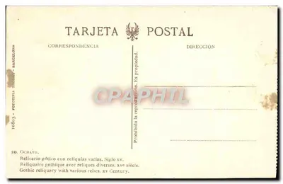 Riposo gotico con varie reliquie — Secolo xv — Ochavo — Phototypia T. Ochavo, Barcellona — Verso