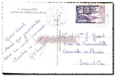 Tarjeta postal moderna — Environs d'Aix Le Pont De l'Abime Le pont de l'abime — Reverso