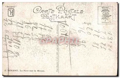Dinant — O Ponte sobre a Meuse — 'Aquarel' Nacionalale — Verso