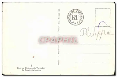 O Bassin de Latone — Parque do Castelo de Versailles — Imp. Orager, Processo 301 — Verso