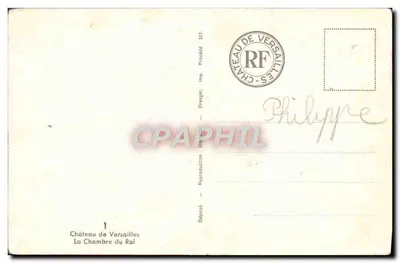 Bilhete postal antigo Castelo de Versalhes — A Sala do Rei — Verso
