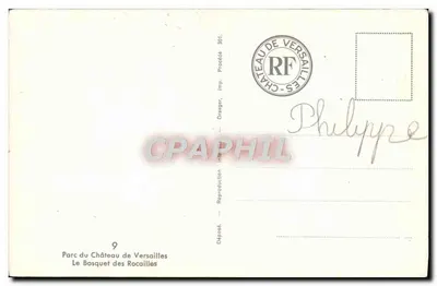 O Bosquet dos Rocaillés — Parque do Castelo de Versailles — editor Draeger, n°9 — Verso