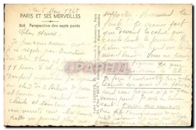 París y sus maravillas — Perspectiva de los siete puentes — Éd. d'Art Guy, n° 366 — Reverso