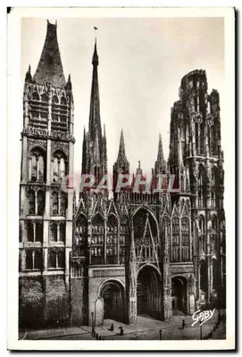 Bilhete postal antigo Rouen Facha da Catedral