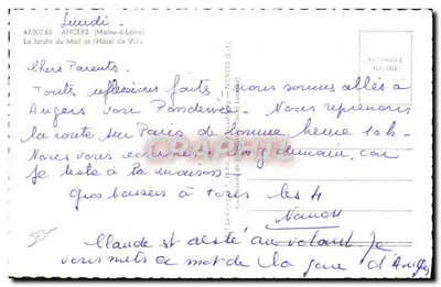 Der Mail-Garten und das Rathaus — Angers (Maine-et-Loire) — La Cigogne, n° 49.007.65 — Rückseite