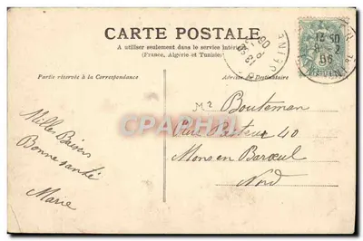 Bilhete postal antigo Rouen Hotel de ville e igreja St Ouen — Verso