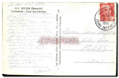 Catedral de Rouen — Cour dos Livreiros — Editor Yvon, n° 822 — Verso
