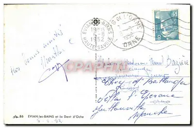 Evian-les-Bains e a Dent d'Oche — Bilhete postal antigo n°86 — Editor: Des Arts Photographiques — Verso