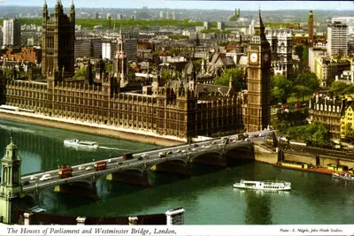As Salas do Parlamento e o Ponte de Westminster, Londres — Foto: E. Nägele, John Hinde Studios