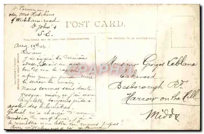 General Post Office, London — façade néoclassique avec colonnades — éditeur Valentin's, n° 4973 — Verso