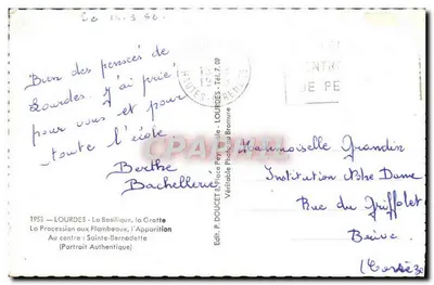 Lourdes — Sto lat widzeń 1858-1958 — Wyd. P. Doucet & Place Peyroude — Rewers