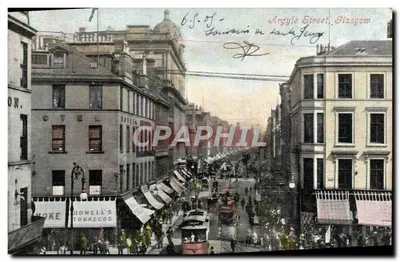 Angyle Street, Glasgow — vista de rua animada com trem — editor desconhecido