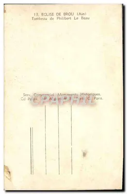 Tumba de Philibert Le Beau — Igreja de Brou (Ain) — Serv. Commercial Monuments Historiques, Paris — Verso