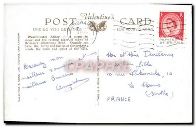 Westminster Abbey, Londyn — widok fasady — Valentine's Sons Ltd, n° 18801 — Rewers