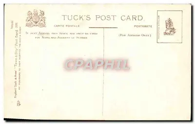 Torquay. Park Księżnej — widok z ogrodu z fontanną i palmami — Tuck & Son, nr 2835 — Rewers