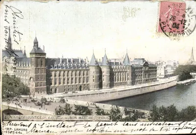 Palais de Justice — vue du bâtiment et de la Seine — éditeur BON MARCHÉ, Paris