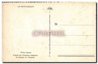 Taniec baskijski — z oryginalnych gouaches Jacques Le Tanneur — Cie des Arts Photomécaniques, Paris — Rewers