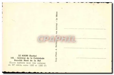Interior da Catedral — Lateral Norte da Nave — editor A. Dolbeau, rue Auvray, Le Mans — Verso