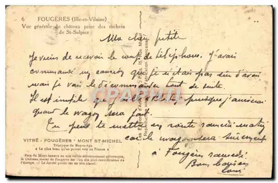 Fougères (Ille-et-Vilaine) — Vue générale du château prise des rochers de St-Sulpice — Éditions du Moyen-Age — Rückseite