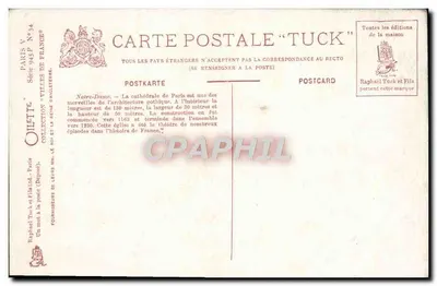 Paryż, Katedra Notre-Dame w nocy — Tuck, seria 945P — Rewers