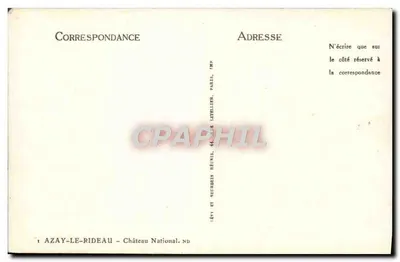 Azay-le-Rideau — Castelo Nacional — Imp. Neurdein Réunis, Paris — Verso