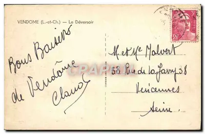 Stara pocztówka Vendome Le Deversoir — Rewers