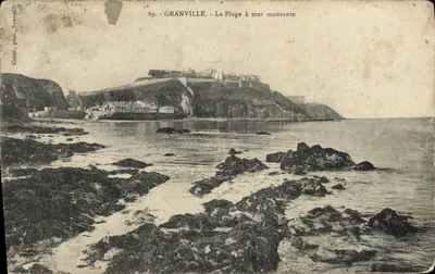 Stara pocztówka Granville La Plage a mer Montante