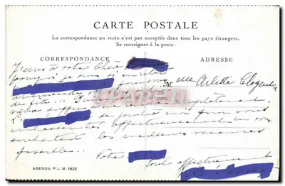 Paleis van Fontainebleau — Busdiensten P.L.M. in het bos — Agenda P.L.M. 1922 — Achterkant