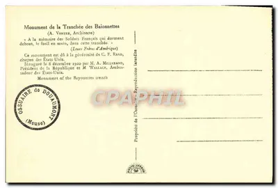 Monumento da Trincheira das Baionetas — (A. VENTRE, Arquiteto) — Ossuário de Douaumont — Verso