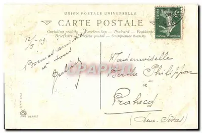 Sous la Feuillée — entrée arborée avec portail en pierre — éditeur Paris Déposé, série 6234 — Rewers