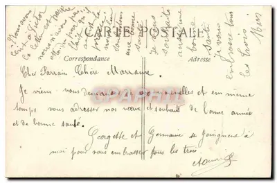 Arranjo de rosas e flores brancas — 'Bom Ano' — editor BOY, n° 801 — Verso