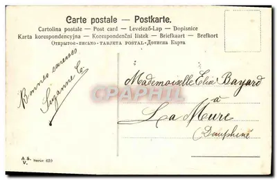Bukiet fiołków — ozdobiony krochmalnym wzorem — wydawca A.5. Seria 629 — Rewers