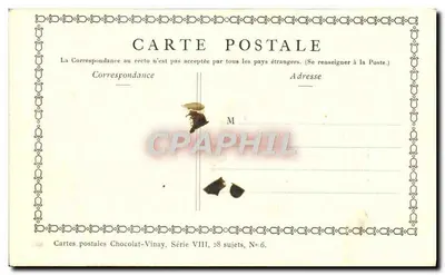 El vendedor de galetas — Tarjeta postal antigua Chocolat-Vinay, Serie VIII, N° 6 — Reverso