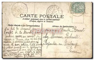 Femme en robe à pois demandant des ouvrières en chemise — scène de café — éditeur CARTE POSTALE — Verso