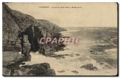 Bilhete postal antigo Carteret Grotte Du Petit Puits a maré alta