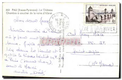 Quarto de dormir da rainha de Albret — O Castelo — Les Éditions d'Art — Verso