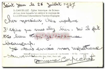 Saint-Jean-de-Luz — Historische kerk waarin de huwelijksplechtigheid van Lodewijk XIV met infante Maria-Teresa van Spanje plaatsvond — Éditions Artistiques Raymond Bergevin — Achterkant