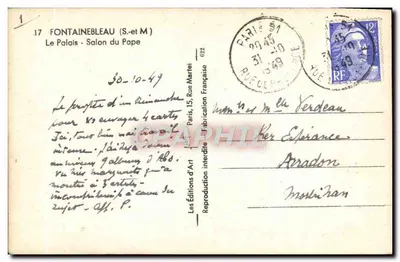 Fontainebleau (S.-et M.) - Il Palazzo - Salone del Papa — Les Éditions d'Art — Verso