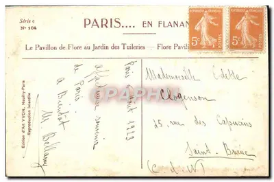 O Pavilhão de Flore no Jardim das Tuileries — Edição de Arte YVON, Série 6 N° 104 — Verso