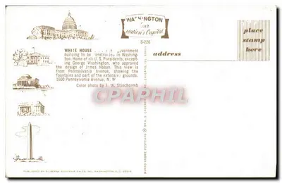 La Maison Blanche — vue depuis Pennsylvania Avenue — éditeur SILVERNE SOUVENIR SALES, INC. N° S-226 — Verso