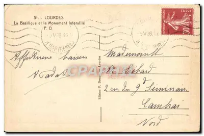 Lourdes — Bazylika i Pomnik Interalliowy — Wydawnictwo P. Doncel, Lourdes, n°31 — Rewers