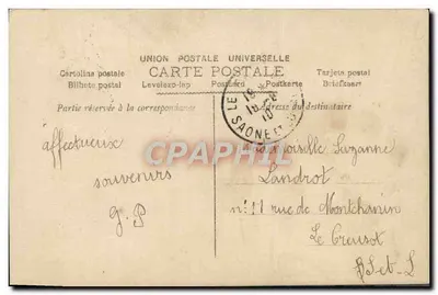 Kobieta w sukni z motywami trzymająca koszyk z kwiatami — Gage de tendresse — wydawca nieznany, nr 9144 — Rewers