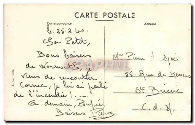 Bilhete postal antigo Vista geral de Wormhout — Verso