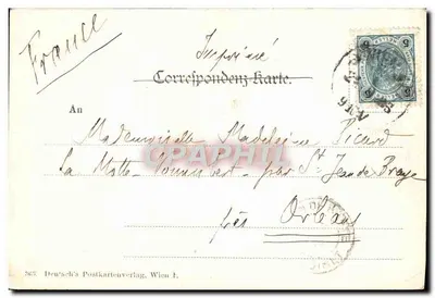 Teatr Wiedeńskiego — widok budynku i placu — Deutsch's Postkartenverlag, Wien 1. — Rewers