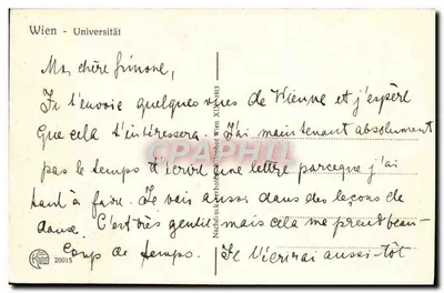 Place de l'Université w Wiedniu — widok budynku i pomnika Anioła — wydawca Nachdruck Wien — Rewers