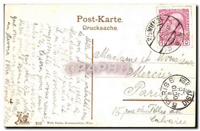 Viena, II, Praterstern — Riesenrad e monumento Jegetthoff — Wolf, Verein, Kunstanstalten, Viena, n°232 — Verso