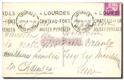 Lourdes — Widok z góry na bazylikę — Wydawnictwo Toulouse, nr 11 — Rewers