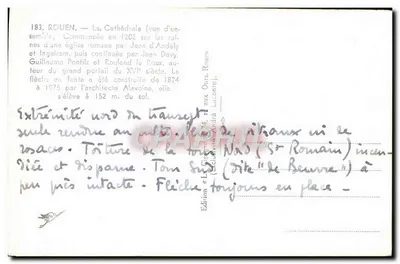 Rouen — Cathédrale — vue d'ensemble — édition La Cigogne — Verso